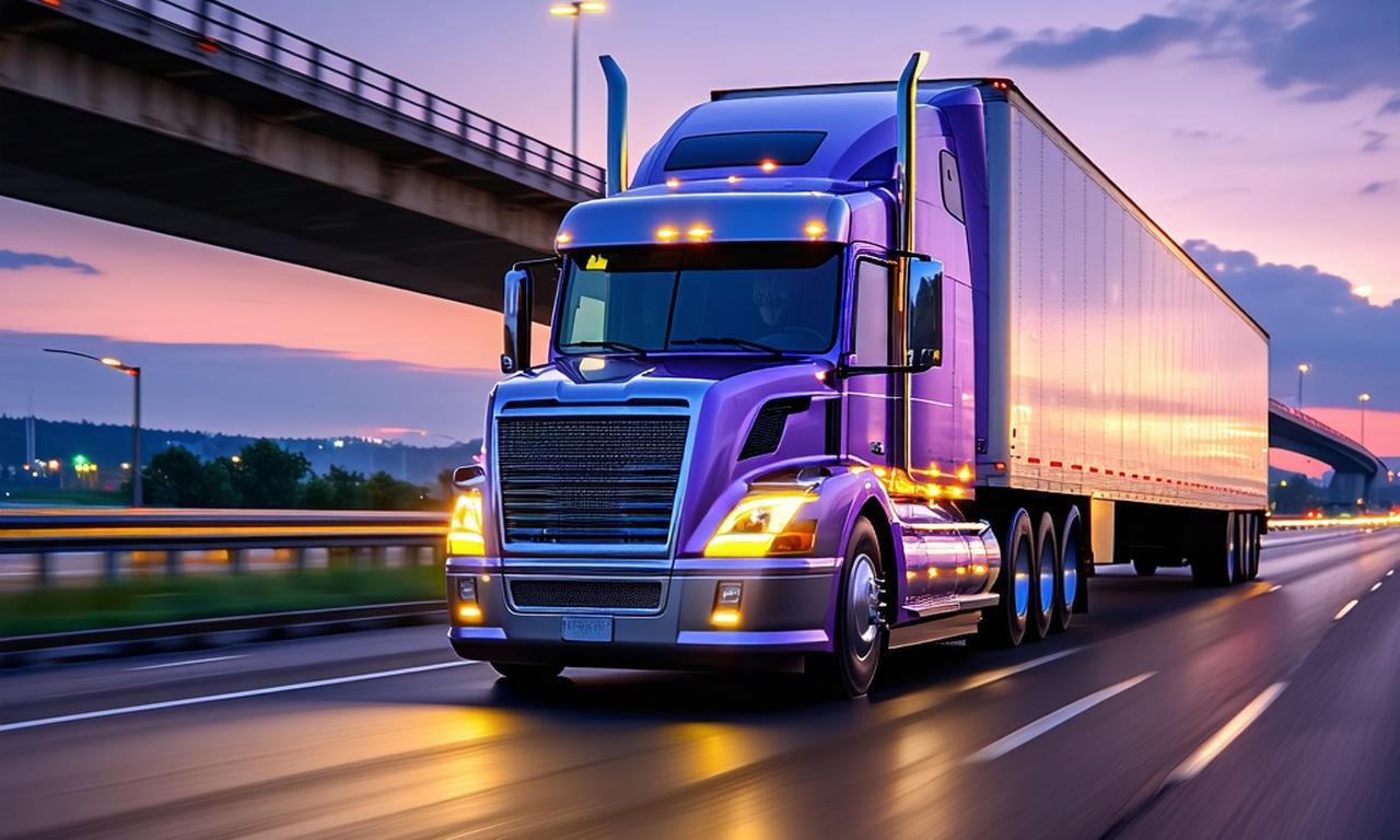 High-end heavy-duty logistics truck in motion on a highway